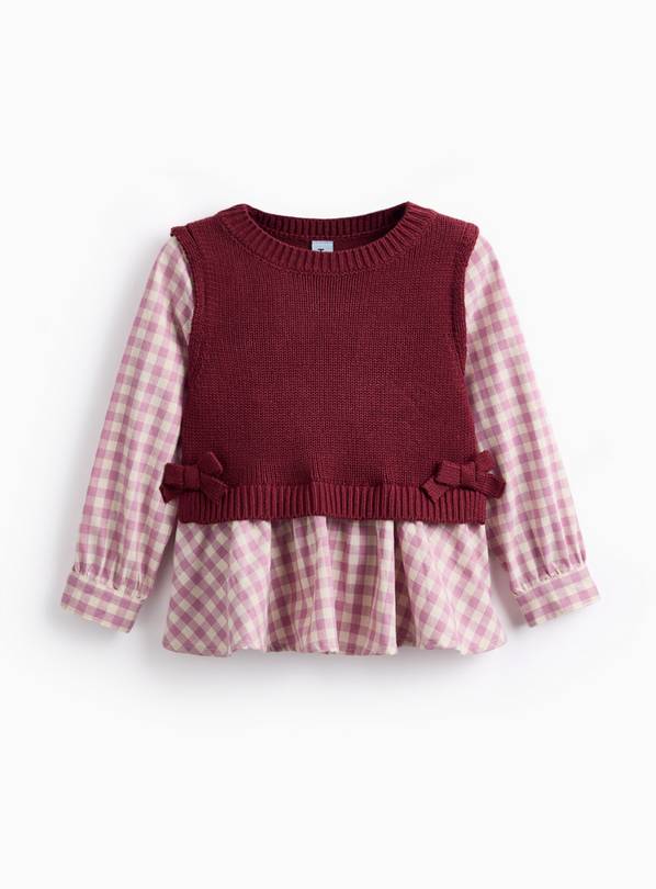 Burgundy Gingham Blouse & Knitted Tank  2-3 years